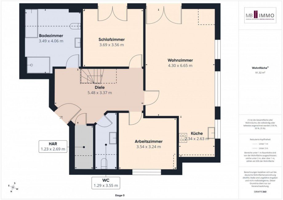 Wohnfl�che unterer Bereich Maisonettewohnung Wolfsburg